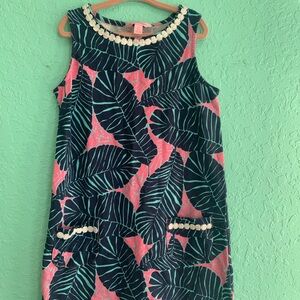 Lilly Pulitzer girls Palm Leaf Kids Dress Pink blue Easter spring resort M 6 7
